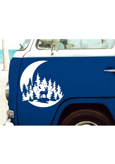 Avcı Sticker - Hilal Orman Geyik Sticker - Hunter Araba Oto Motosiklet Karavan Cam Sticker - 00131 15x14 Cm