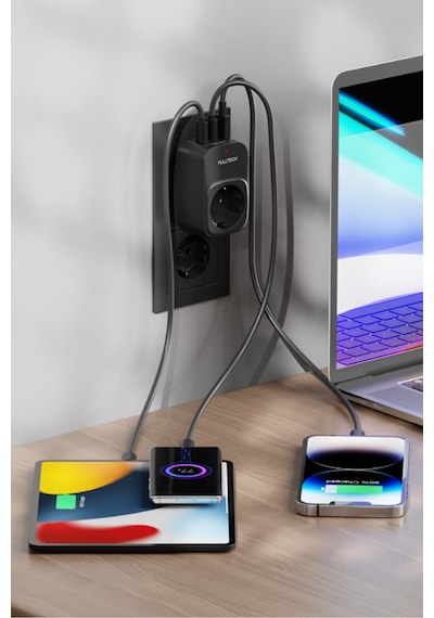 Fulltech Ftr-24 Çoklu Duvar Prizi 16a 3680w Siyah 2x Usb-c + 1x Usb-a Şarjlı Priz Akım Korumalı Kablosuz