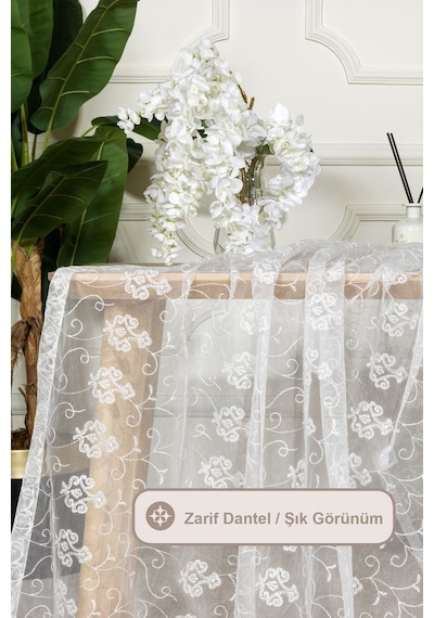 Elart Velüx Masa Örtüsü Dantel Dekoratif Düğün, Parti, Söz, Nişan 145x210 Cm Krem Krem