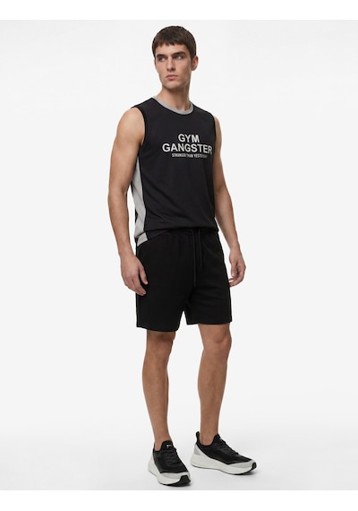 Koton Regular Fit Renk Bloklu Kolsuz Bisiklet Yaka Baskılı Spor Atlet Siyah 6sam30040nk