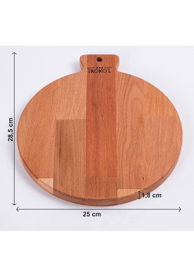 İroko L Doğal Kayın Ahşap Yuvarlak Kesme Tahtası 25x28,5 Cm Saplı, El Yapımı, Premium Kalite Ahşap