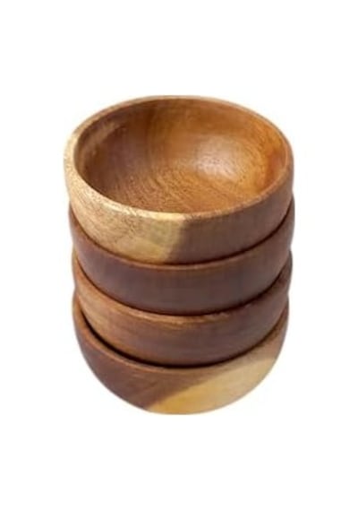 4&apos Lü Yuvarlak Akasya Çerezlik, Sunum Kasesi, Zeytinlik, Kahvaltı Sunumluk 8 Cm - 4 Cm