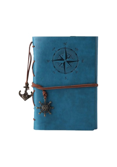 Vintage Doldurulabilir Notebook, Birinci Sınıf Pu-deri Klasik Kabartmalı Travel Journal Günlük Boş Sayfa Ve Retro Kolye Ucu Mavi