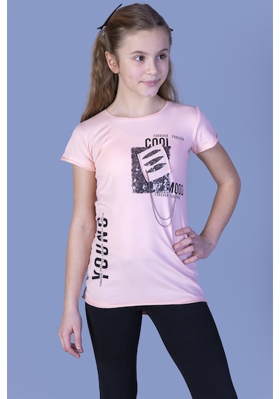 Toontoy Kids Toontoy Kız Çocuk T-shirt Göğsü Lazer Kesim Pudra