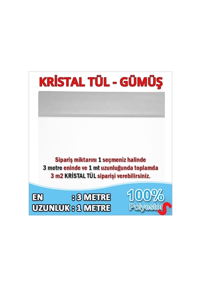 Süsleme Tülü Kristal Tül, 3 Mt En X 1 Mt Uzunluk - Gümüş 0-99