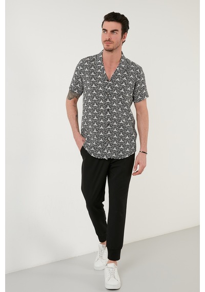 Buratti Regular Fit Kısa Kollu Apaş Yaka Desenli Erkek Gömlek Cf21S114293 Beyaz-Siyah