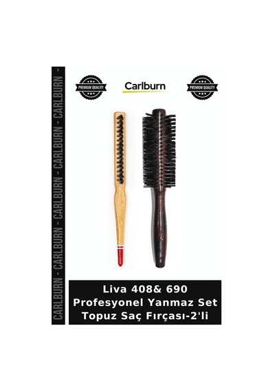 Özel Üretim Kuaför Liva 408& 690 Profesyonel Yanmaz Set Topuz Saç Fırçası-2'li