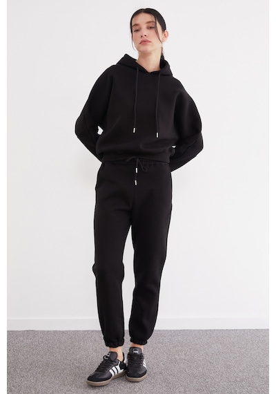 Fullamoda 3 İplik Basic Kapüşonlu Jogger Eşofman Takımı Siyah