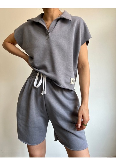 Mai Collection Mai Studios Co. Polo Yaka Duman Şort Takım Gri