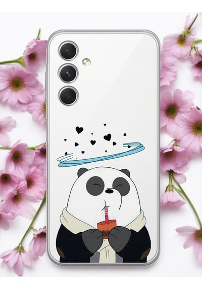 Samsung Uyumlu A54 Kalpli Panda Tasarımlı Şeffaf Telefon Kılıfı Çok Renkli