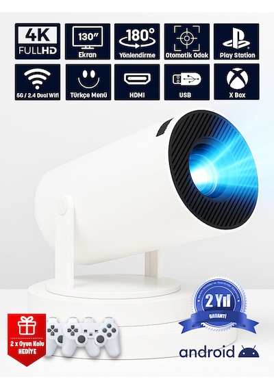 Jeero Oyunlu Projeksiyon Cihazı 2 Kollu -20.000 Oyun -türkçe Menü Android