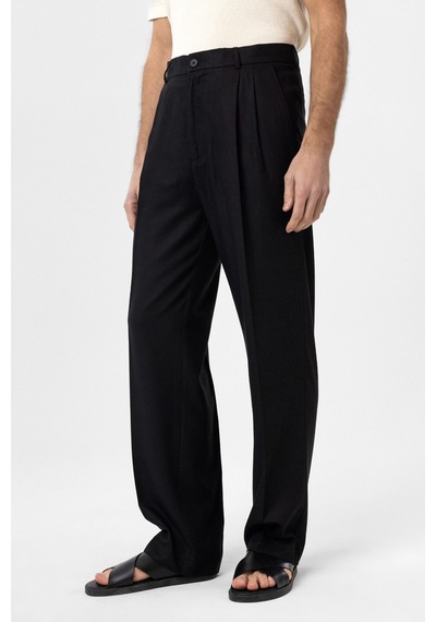 Antioch Keten Karışımlı Erkek Baggy Pantolon Siyah