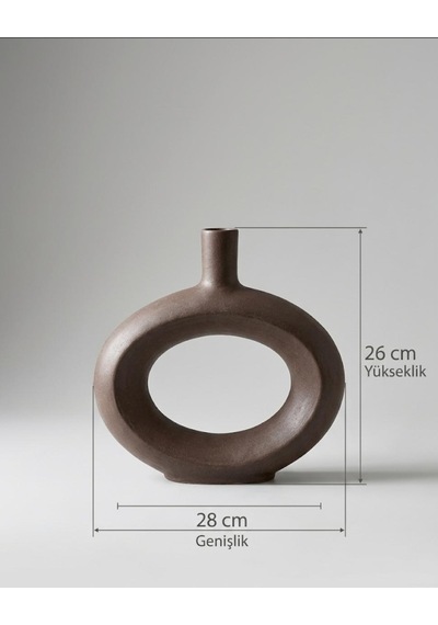Büyük Boy Bohem El Yapımı Özel Seri Seramik Vazo 26 Cm Kahverengi