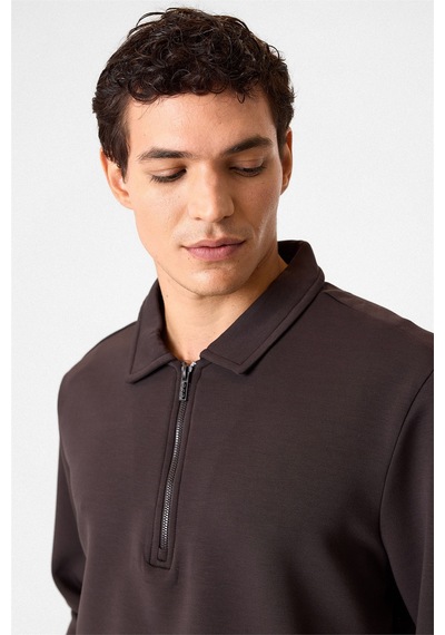 Backandbond Koyu Kahve Fermuarlı Bordo Sweatshirt Koyu Kahverengi