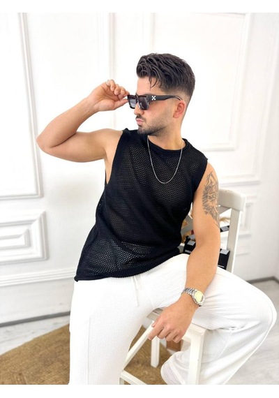 T-shirt Nefes Alabilen Terletmez Pamuklu Fileli Tişört Oversize Tshirt Sıfır Kol Tişört Siyah