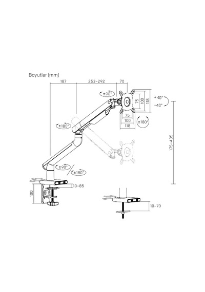 Std49012uw 17-32 Ultra Slim Alüminyum Monitör Kolu, 2xusb Portlu Amortisörlü Vesa Tutucu, Ergonomik 360 Pivot 9kg