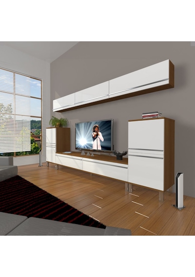 Decoraktiv Eko 9 Mdf Std Krom Ayaklı Tv Ünitesi Tv Sehpası - Ceviz Beyaz Ahşap - Beyaz Decoraktiv Eko 9 Mdf Std Krom Ayaklı Tv Ünitesi Tv Sehpası - Ceviz Beyaz Ahşap - Beyaz