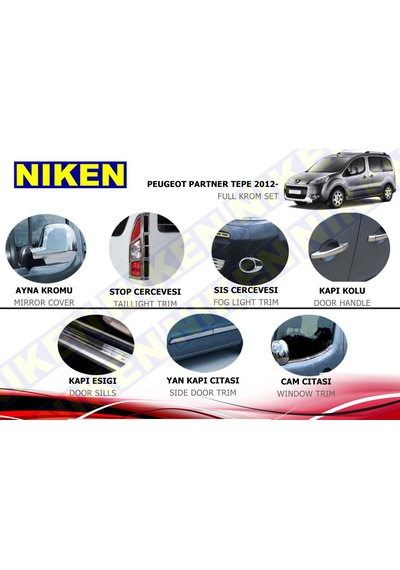 Peugeot Partner Tepe Komple Krom Nikelaj Kaplama Seti 2012+