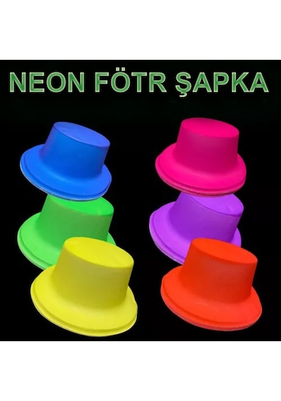 Neon Partisi Pembe Renk Plastik Fötr Şapka Yetişkin