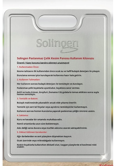 Solingen 2 Adet Paslanmaz Çelik Kesim Panosu Antibaktariyel Yüzey Gri