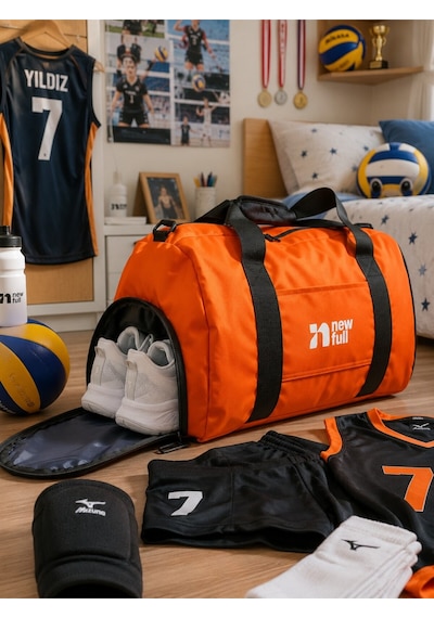 Newfull Sport Ayakkabı Bölmeli Astarlı Su Geçirmez Seyahat Ve Spor Çantası-orta Boy Turuncu