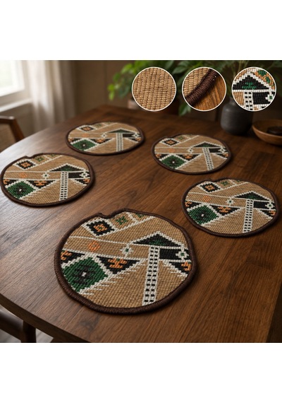 Bk Gift 6 Adet El Yapımı Anadolu İzleri Kilim Kumaşı Supla Koleksiyonu 27cm -3 Haki