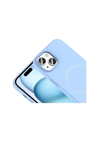 Apple iPhone Uyumlu 15 Kılıf M-safe Şarj Özellikli Kamera Korumalı Elio Sert Pc Kılıf Açık Mavi