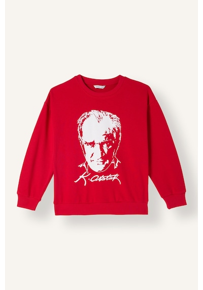 Defacto Atatürk Baskılı Bisiklet Yaka Sweatshirt Erkek Çocuk I6566a826wnrd282 Kırmızı-rd282