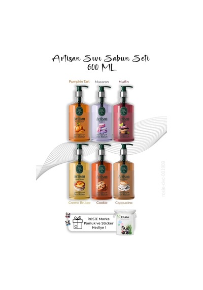 Eyüb Sabri Tuncer Artisan Cappucino + Cookie + Creme Brulee + Macaron + Muffin + Pumpkin Tart Sıvı Sabun 6 x 100 ML + Pamuk