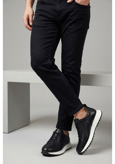 Papuçcity Pisagor Ps-5757 Erkek Hakiki Deri Sneakers Spor Ayakkabı Siyah