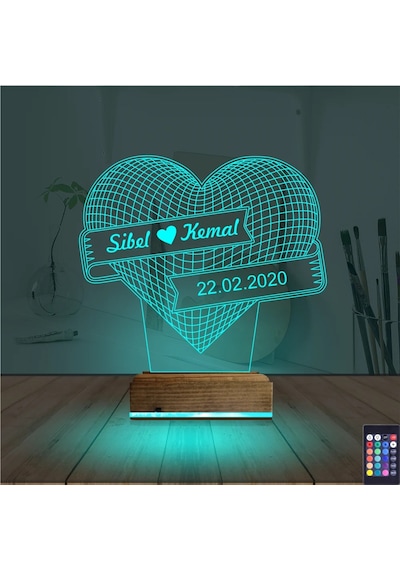 Luvivia Kalp Sevgiliye Hediye Kişiye Özel 3d Lamba - Masa Gece Lambası V13