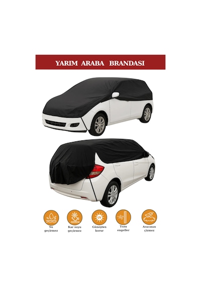 Siyah Yarım Araba Brandası, Yağmur Ve Güneşten Korur, Toz Ve Kir Önleyici, Buzlanma Önleyici Siyah