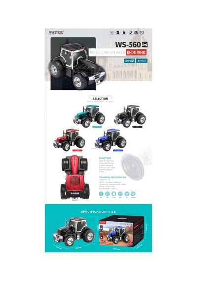 Traktör Şeklinde Bluetooth Hoparlör Şarjlı Kablosuz Speaker Fm Sd Kart Usb