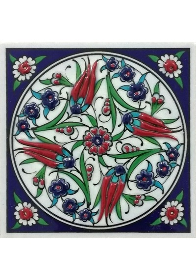 Armada Çini 10X10 Cm Ed 108 Dört Lale El Dekoru Kütahya Çini Pano