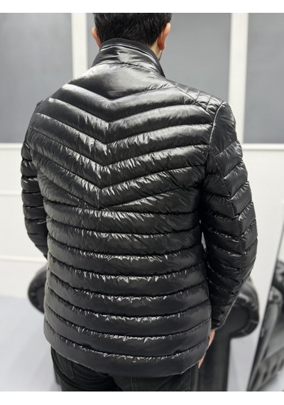 Avni Ceylan Erkek Parlak Şık Slim Fit Kışlık Şişme Mont Siyah