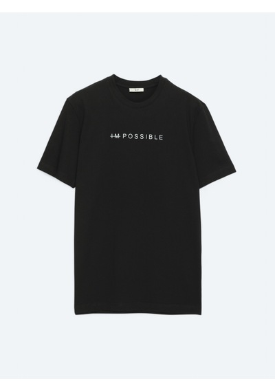 Kip Siyah Baskılı Bisiklet Yaka %100 Pamuk T-shirt siyah black