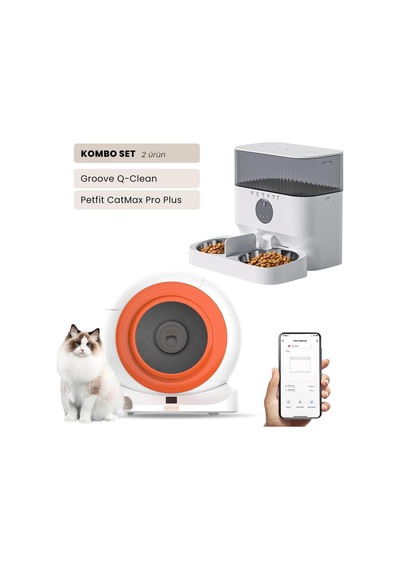 Groove Q-clean Wi-fi Akıllı Otomatik Kedi Tuvaleti Turuncu + Petfit Catmax Pro Plus 5l Wi-fi Kameralı Akıllı Otomatik Mama Kabı Besleme Ünitesi Bundle