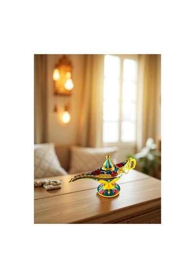 Aladdin Sihirli Lambası Mineli Renkli İşlemeli Dekoratif Biblo Alaattin Metal Çelik 22x11 CM 728357812