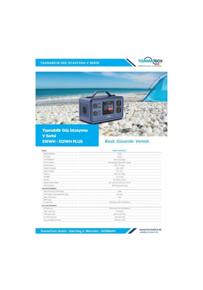 Tommatech Güç İstasyonu Paketi - 512wh Taşınabilir Güç Kaynağı + 110wp Flexible Güneş Paneli