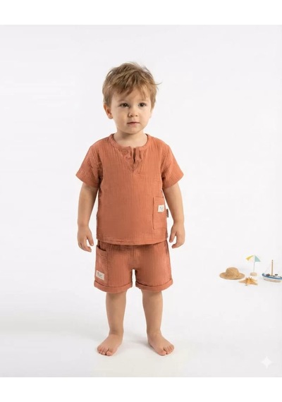 Veraura Lifestyle 6/24 Ay İp Yakalı Müslin Kumaş Bebek Takımı Kahverengi