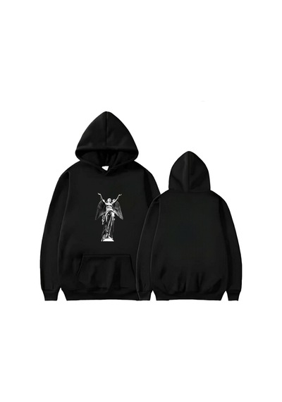 Startmore Heykel Baskılı Kapişonlu Sweatshirt Siyah