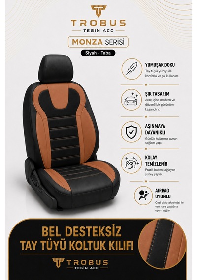 Tofaş Kuş 1993+ Uyumlu Monza Serisi Siyah Taba Oto Koltuk Kılıfı