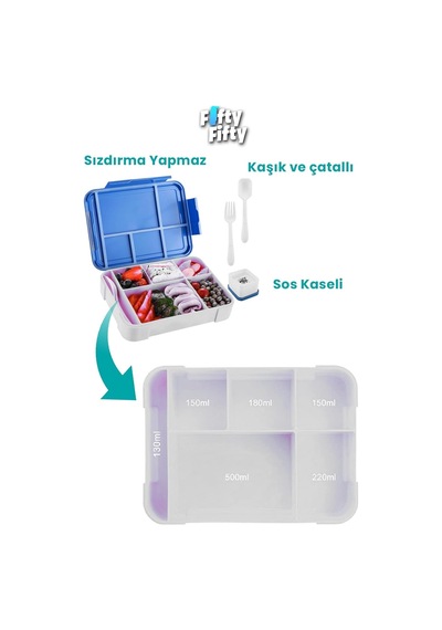 1330 Ml Tek Kat 6 Bölme Çocuk Beslenme Kutusu Çatal/kaşık/sos Kaseli -ffb1265 Diğer
