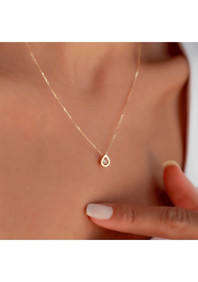 Damla Model Taşlı Kolye Sarı