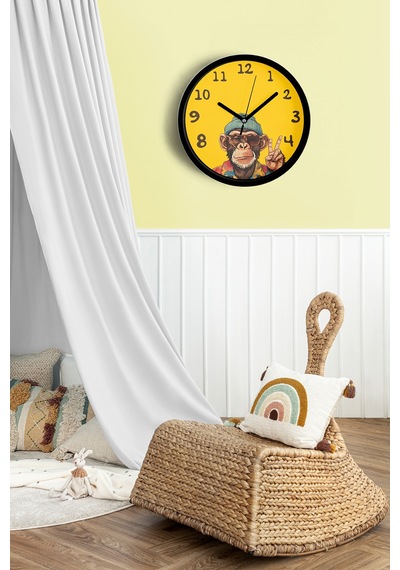 Cool Maymun Tasarım Modern Duvar Saati - 25cm - Önü Camlı Siyah Kasa - Sessiz Mekanizma-jh0519 Siyah