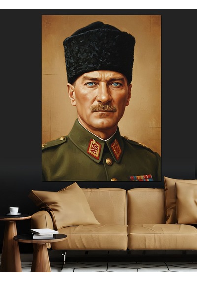 Asker Üniformalı Atatürk Portresi Dekoratif Kanvas - Mdf Ahşap Tablo