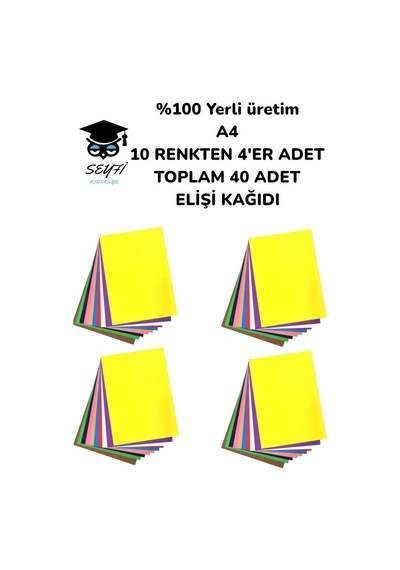 %100 Yerli Üretim A4 10 Renkten 4'er Adet Toplam 40 Adet Elişi Kağıdı