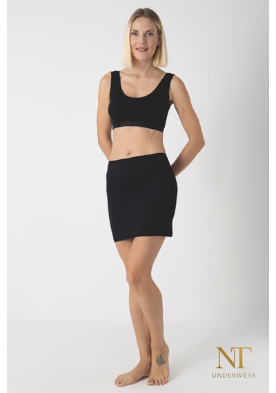 Nt Underwear Bambu Mini Etek Astarı, Mini Jupon - Doğal Kumaş, Modern Kalıp. Siyah