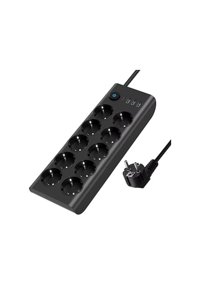 Smaylıng 10 Lu Akım Korumalı Priz 3680w 3 Usb-a + 1 Usb-c Girişli Çoklu Grup Priz Anahtarlı 2 Metre Uzatma Kablosu Çocuk Korumalı Çoklu Priz Siyah