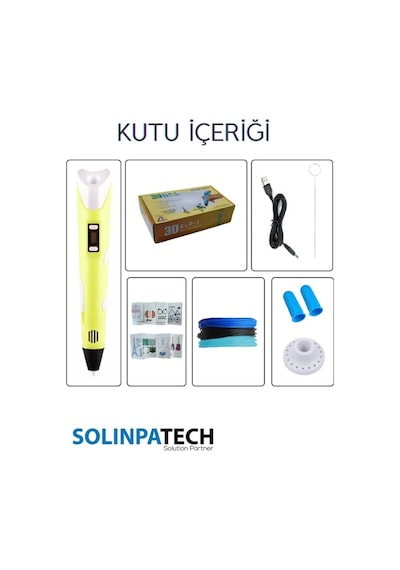 Sarı 3D Kalem 3D Pen 3 Boyutlu Yazıcı Kalem 3 Renk 9 Metre Filament + USB KABLO